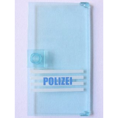 trans-light blue door 1 x 4 x 6 with stud handle with polizei blue on white stripes pattern sticker - set 7744