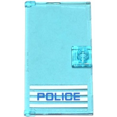 trans-light blue door 1 x 4 x 6 with stud handle with police blue on white stripes thin font pattern handle on right sticker - set 60047
