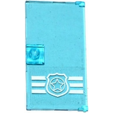 trans-light blue door 1 x 4 x 6 with stud handle with police badge on 3 white stripes bottom pattern sticker - set 60069