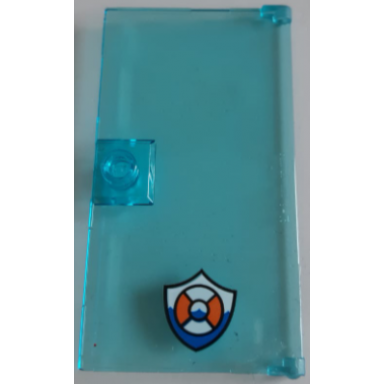 trans-light blue door 1 x 4 x 6 with stud handle with coast guard logo pattern sticker - set 60167
