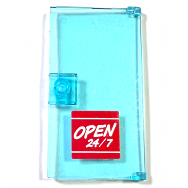 trans-light blue door 1 x 4 x 6 with stud handle with open 24 7 sign on red background pattern sticker - set 60132