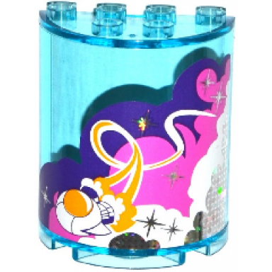 trans-light blue cylinder half 2 x 4 x 4 with white pink and dark purple clouds rocket ship and 7 stars pattern sticker - set 41128