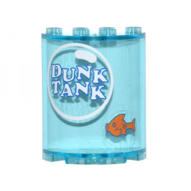 trans-light blue cylinder half 2 x 4 x 4 with dunk tank in white bubble and orange fish pattern stickers - set 10244