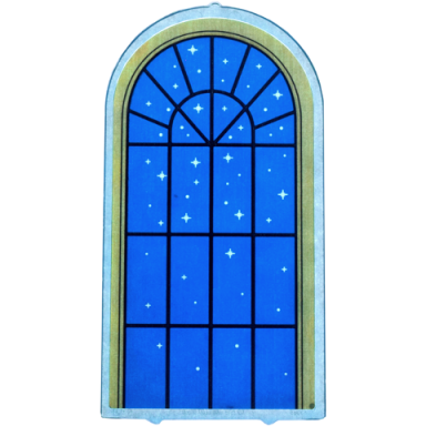 trans-light blue glass for door frame 1 x 6 x 7 arched with notches and rounded pillars with window gold frame black lattice blue sky and white stars pattern sticker - set 43263