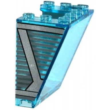 trans-light blue windscreen 3 x 4 x 4 inverted rounded top inside edges with silver girder and dark bluish gray stripes pattern sticker - set 76038