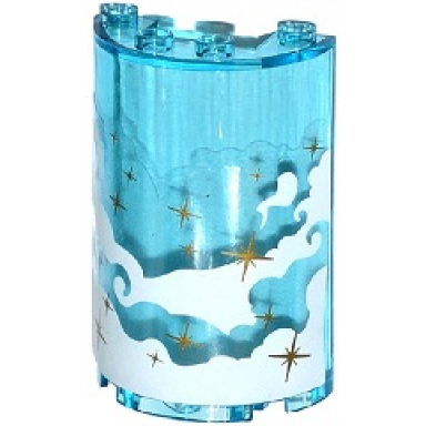 trans-light blue cylinder half 2 x 4 x 5 with 1 x 2 cutout with white smoke and gold stars pattern sticker - set 41105