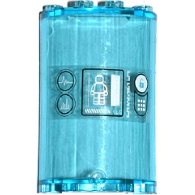 trans-light blue cylinder half 2 x 4 x 5 with 1 x 2 cutout with medical graphs minifigure on screen cls padlock symbol and keypad pattern sticker - set 70173