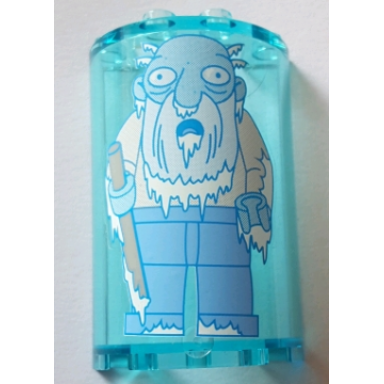 trans-light blue cylinder half 2 x 4 x 5 with 1 x 2 cutout with frozen old man the simpsons jasper beardley pattern sticker - set 71016