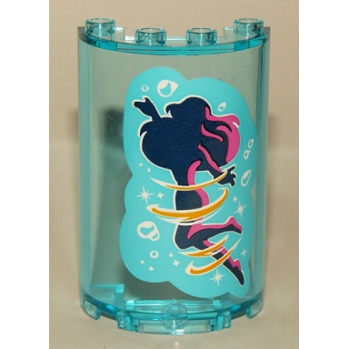 trans-light blue cylinder half 2 x 4 x 5 with 1 x 2 cutout with girl silhouette and bubbles on medium azure background pattern sticker - set 41145