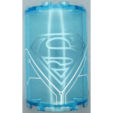 trans-light blue cylinder half 2 x 4 x 5 with 1 x 2 cutout with metallic light blue superman logo and white circuitry pattern sticker - set 41239