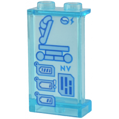 trans-light blue panel 1 x 2 x 3 with side supports - hollow studs with electric scooter charging station and battery power level indicators pattern sticker - set 80036
