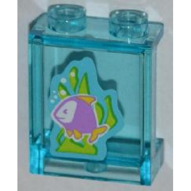 trans-light blue panel 1 x 2 x 2 with side supports - hollow studs with medium lavender fish with yellow fins lime seaweed pattern sticker - set 3188