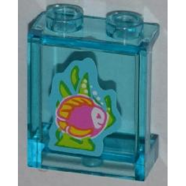 trans-light blue panel 1 x 2 x 2 with side supports - hollow studs with dark pink fish with yellow fins lime seaweed pattern sticker - set 3188