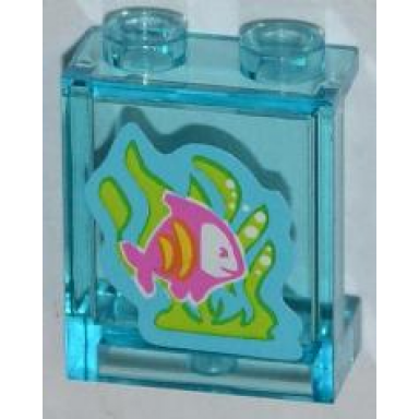 trans-light blue panel 1 x 2 x 2 with side supports - hollow studs with dark pink fish with yellow stripes lime seaweed pattern sticker - set 3188
