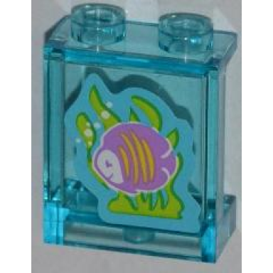 trans-light blue panel 1 x 2 x 2 with side supports - hollow studs with medium lavender fish with yellow stripes lime seaweed pattern sticker - set 3188