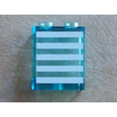 trans-light blue panel 1 x 2 x 2 with side supports - hollow studs with 5 white stripes pattern sticker - set 60023