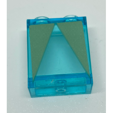trans-light blue panel 1 x 2 x 2 with side supports - hollow studs with sand green triangles pattern sticker - set 41068