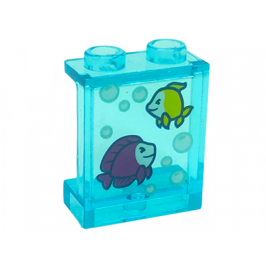 trans-light blue panel 1 x 2 x 2 with side supports - hollow studs with magenta and yellow fish and white bubbles pattern sticker - set 41318