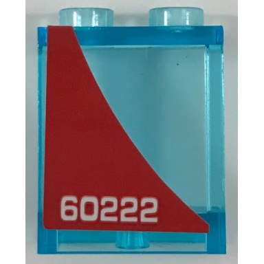 trans-light blue panel 1 x 2 x 2 with side supports - hollow studs with white 60222 on red background pattern model right side sticker - set 60222
