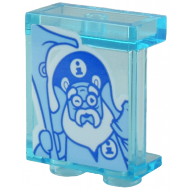 trans-light blue panel 1 x 2 x 2 with side supports - hollow studs with infomaniac minifigure with hat glasses beard and staff pattern sticker - set 80036