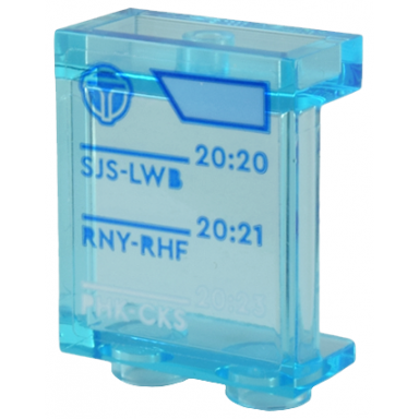 trans-light blue panel 1 x 2 x 2 with side supports - hollow studs with train schedule sjs-lwb 20:20 rny-rhf 20:21 phk-cks 20:23 pattern sticker - set 80036