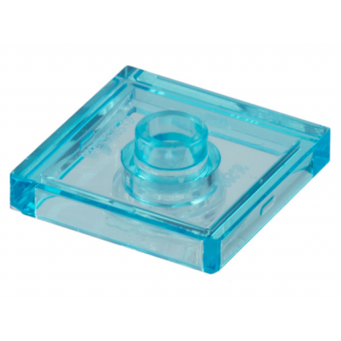 trans-light blue plate modified 2 x 2 with groove and 1 stud in center jumper