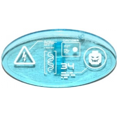 trans-light blue minifigure shield elliptical with electrical hazard symbol minifigure head danger and 34 on computer screen pattern sticker - set 70173