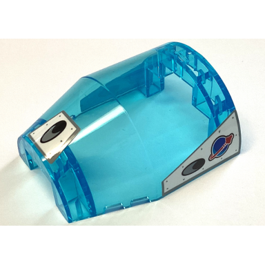 trans-light blue windscreen 7 x 6 x 2 2 3 canopy with blue and red classic space logo black and light bluish gray air intake vents pattern on both sides stickers - sets 60349 60350