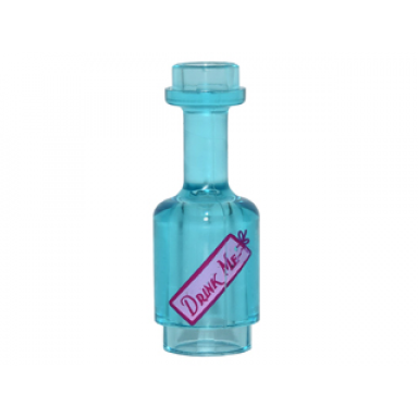 trans-light blue minifigure utensil bottle with bright pink label with drink me pattern