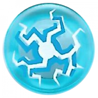 trans-light blue tile round 1 x 1 with cracked blue and white lightning burst from center pattern
