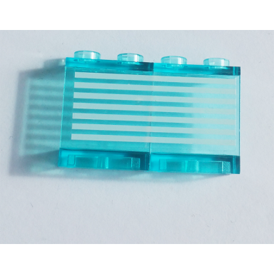 trans-light blue stickered assembly 4 x 1 x 2 with 7 horizontal white stripes pattern sticker - set 7890 - 2 panel 1 x 2 x 2