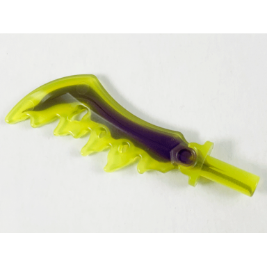 trans-neon green minifigure weapon sword serrated with marbled dark purple pattern