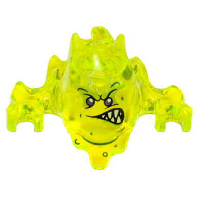 trans-neon green minifigure headgear mask ninjago skreemer with dark purple eyes and mouth lopsided with white pointed teeth pattern