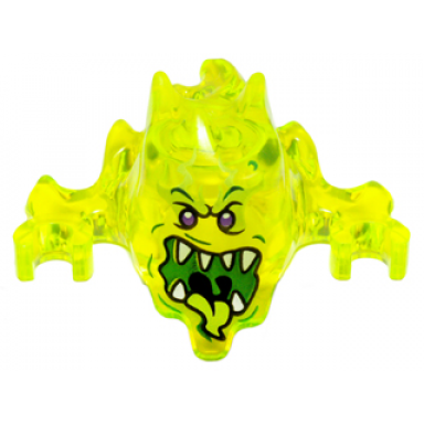 trans-neon green minifigure headgear mask ninjago skreemer with dark purple eyes and mouth open with white pointed teeth and yellowish green tongue pattern