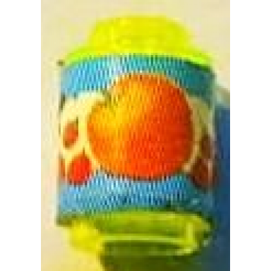 trans-neon green brick round 1 x 1 with cherries grapes and orange label pattern sticker - set 3159