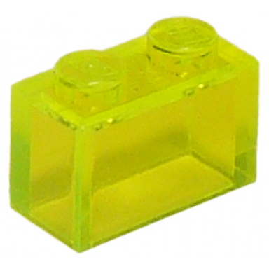 trans-neon green brick 1 x 2 without bottom tube