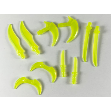 trans-neon green minifigure weapon pack hooks knives and swords 10 in bag multipack