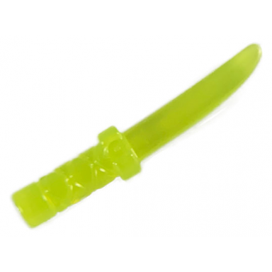 trans-neon green minifigure weapon knife with flat hilt end and curved blade cross hatched grip
