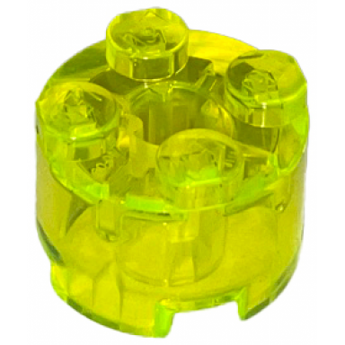 trans-neon green brick round 2 x 2 with axle hole