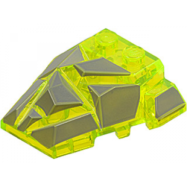 trans-neon green wedge 4 x 4 fractured polygon top with dark bluish gray facets pattern
