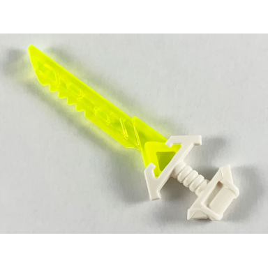 trans-neon green minifigure weapon sword with wide pommel and molded trans-dark pink serrated blade pattern ninjago key-tana