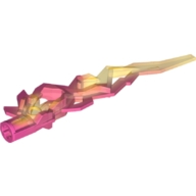 trans-dark pink hero factory weapon accessory flame lightning bolt with axle hole with marbled trans-yellow pattern