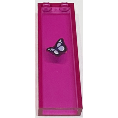 trans-dark pink brick 1 x 2 x 5 with lavender butterfly pattern sticker - set 41162