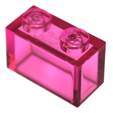 trans-dark pink brick 1 x 2 without bottom tube