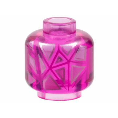 trans-dark pink minifigure head without face with bright pink triangles silver outlines and dark pink lines pattern