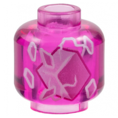trans-dark pink minifigure head without face with bright pink and dark pink cube and crystals and white energy pattern