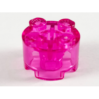 trans-dark pink brick round 2 x 2 with axle hole