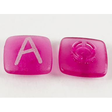 trans-dark pink clikits icon square 2 x 2 small with pin frosted with silver capital letter a pattern