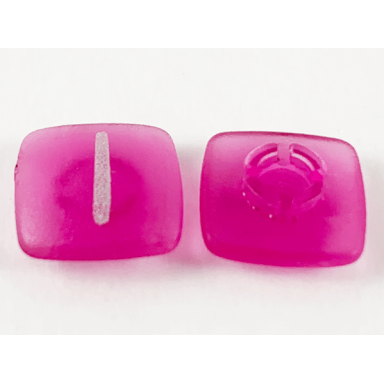trans-dark pink clikits icon square 2 x 2 small with pin frosted with silver capital letter i pattern