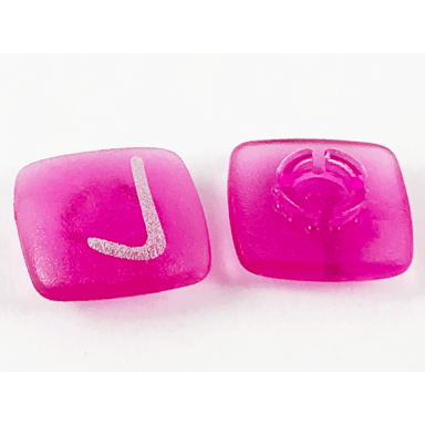 trans-dark pink clikits icon square 2 x 2 small with pin frosted with silver capital letter j pattern